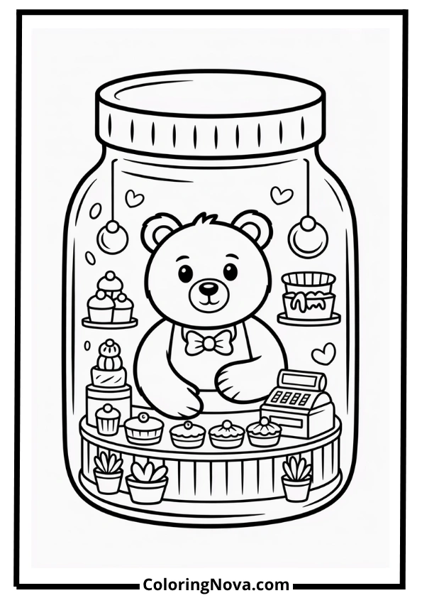 Tiny Bear Bakery in Jam Jar coloring page