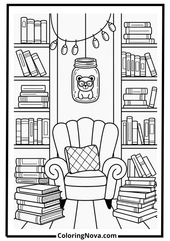 Tiny Bear Library in a Mason Jar coloring page