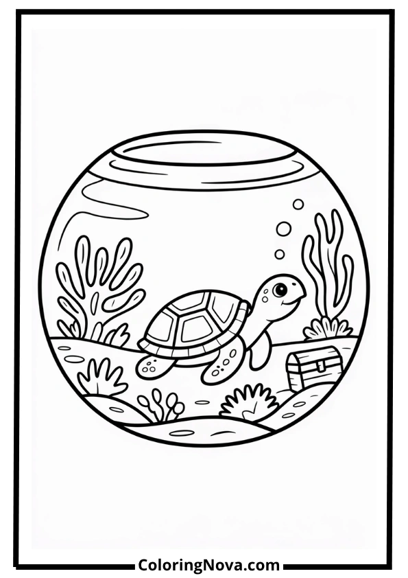 Turtle Aquarium World in a Fish Bowl coloring page