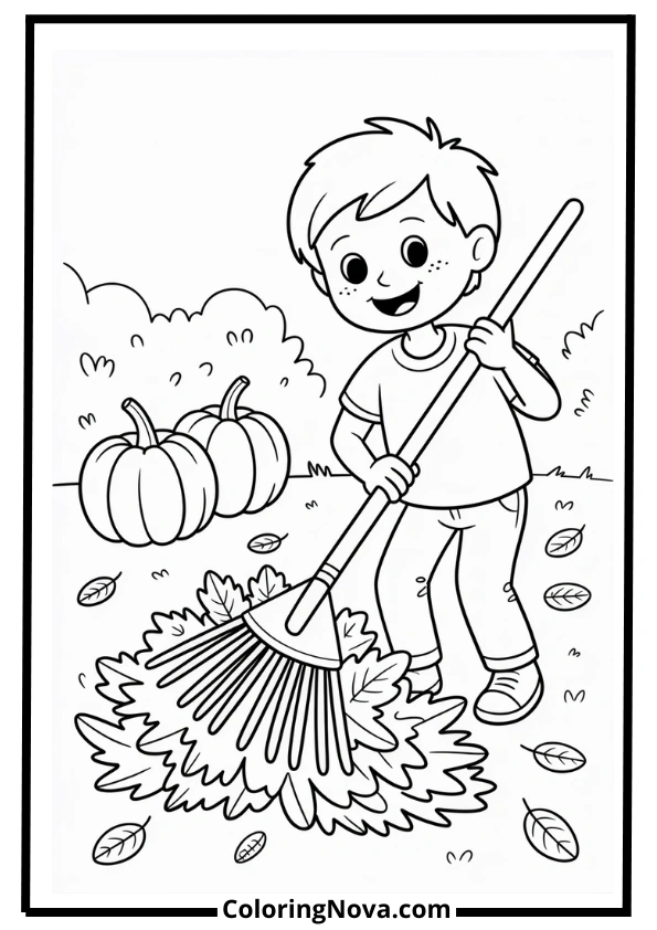 Raking Leaves Fall Coloring Pages