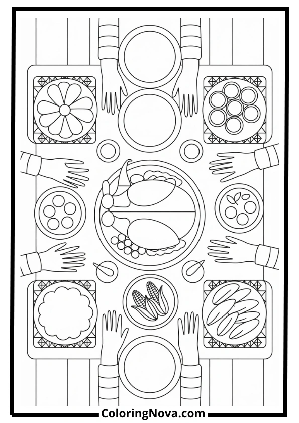 Thanksgiving Feast Table Coloring Pages