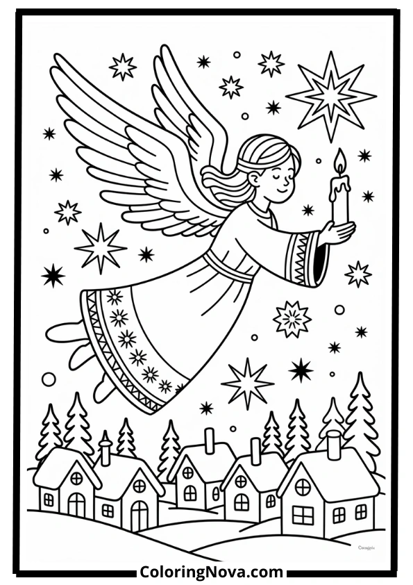 Angel & Winter Sky Christmas Coloring Pages