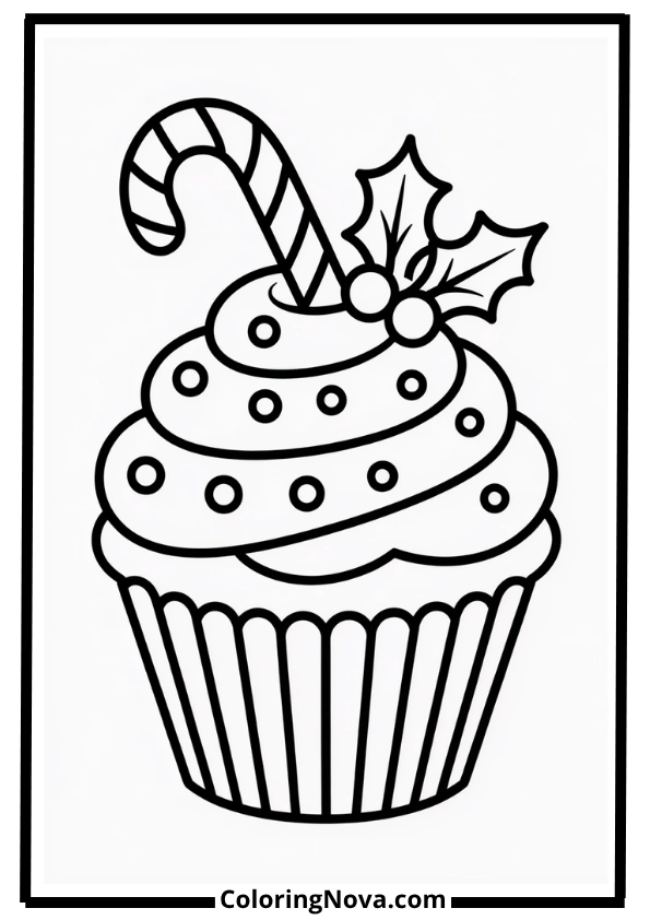 Christmas Cupcake Coloring Page