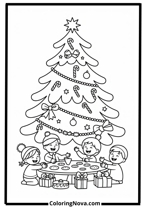 Christmas Tree Party Holiday Coloring Pages