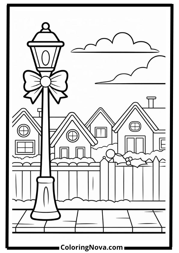 Christmas Village Lamp Post Coloring Page