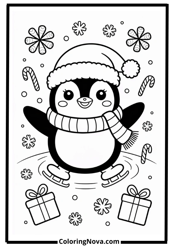Cute Penguin Christmas Coloring Pages