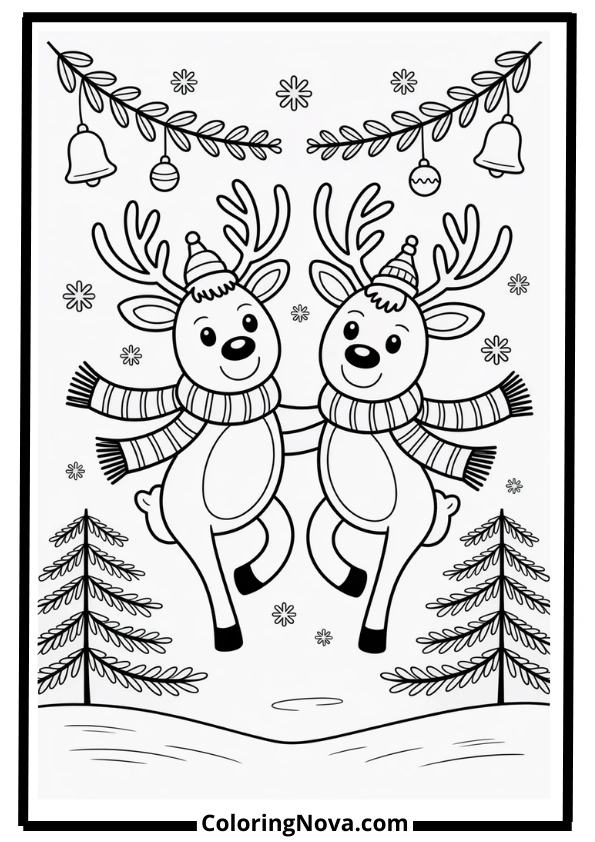 Dancing Reindeer Holiday Coloring Pages