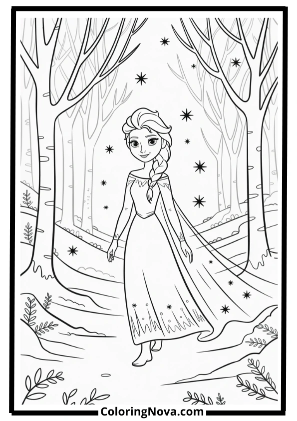 Elsa Winter Forest Coloring Pages