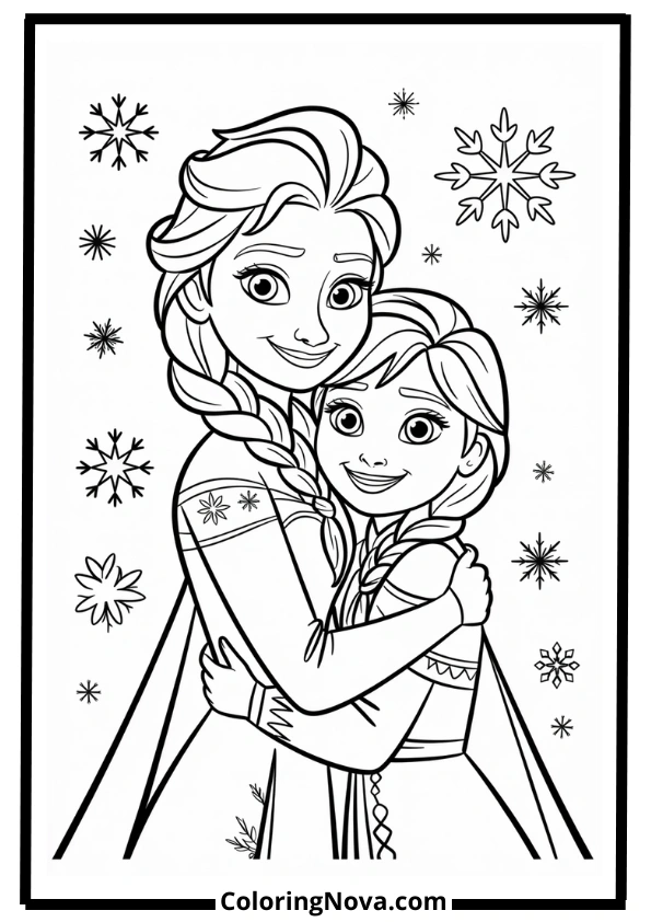 Elsa and Anna Hug Coloring Pages