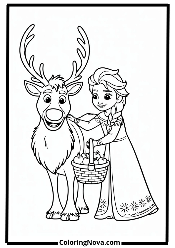 Elsa and Sven Coloring Pages