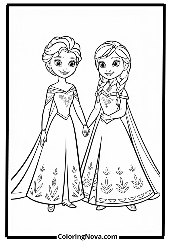 Elsa with Anna Coloring Pages