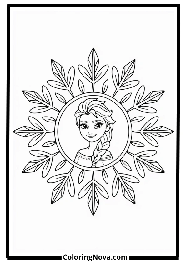 Elsa with Snowflake Mandala Coloring Pages