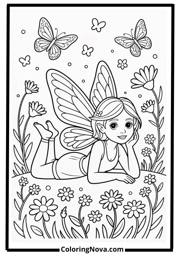 Flower Meadow Fairy Coloring Page