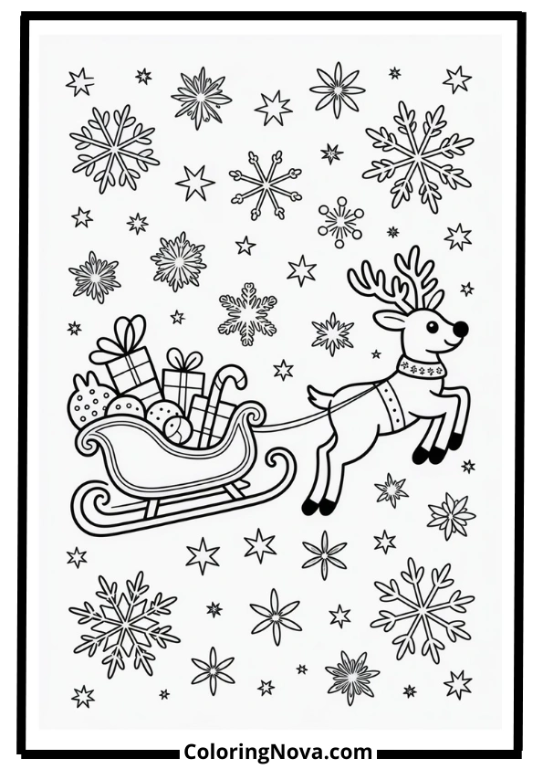Reindeer with Sleigh Christmas Coloring Pages