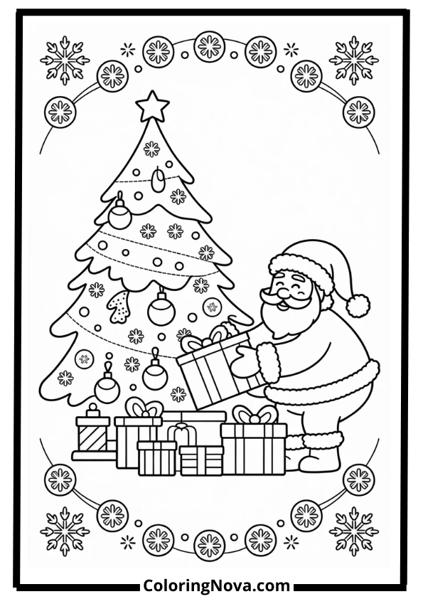 Santa & Christmas Tree Magic Coloring Pages