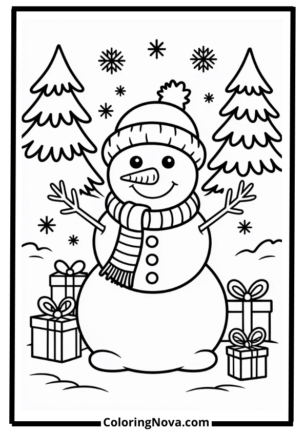 Snowman with Scarf Christmas Coloring Pages