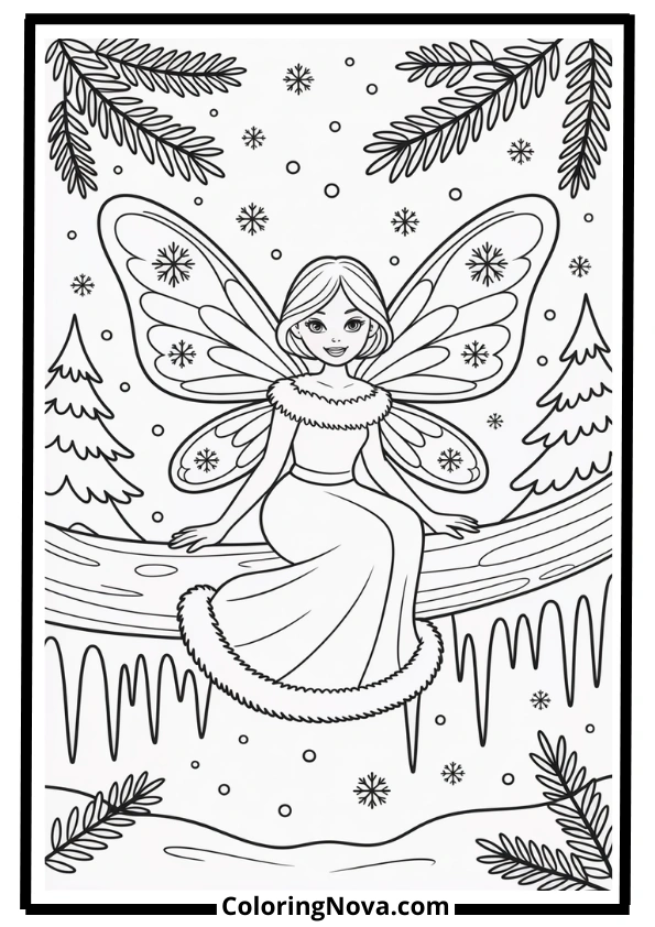 Snowy Forest Winter Fairy Coloring Page