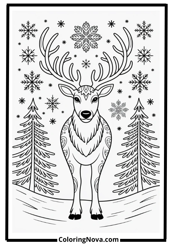 Snowy Reindeer Mandala Christmas Coloring Pages