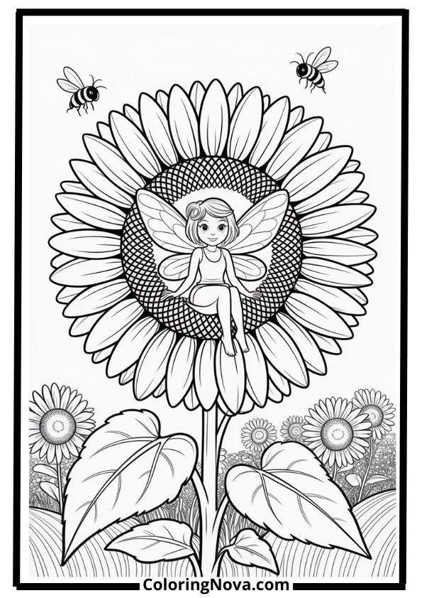 Sunflower Fairy Coloring Page