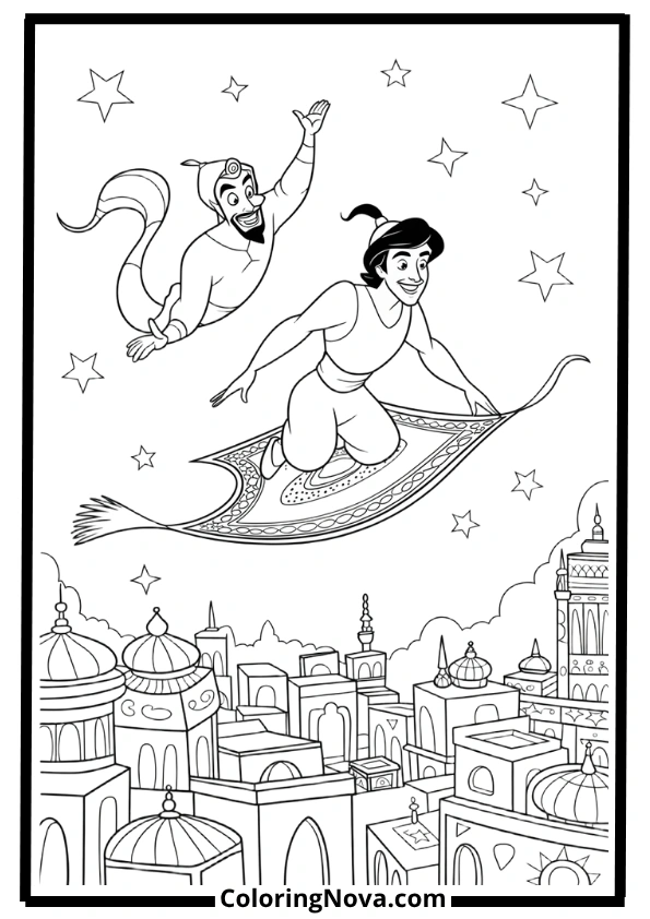 Aladdin and Genie’s Magic Ride Coloring Pages