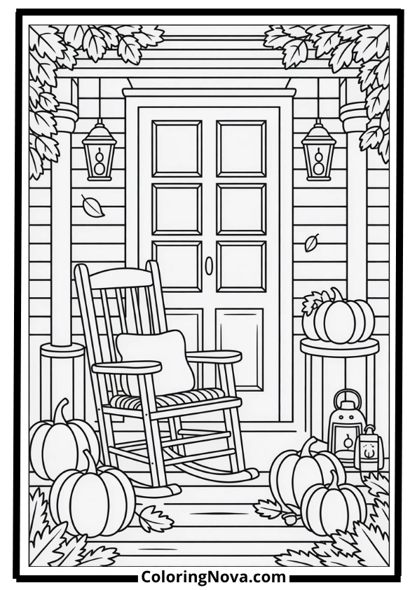 Autumn Porch Scene Coloring Page