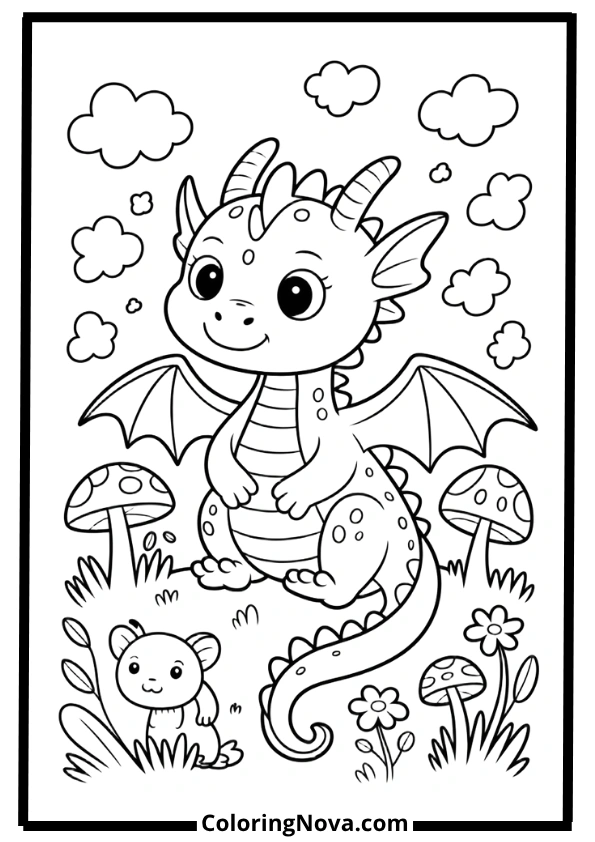 Baby Dragon in a Forest Clearing Coloring Pages