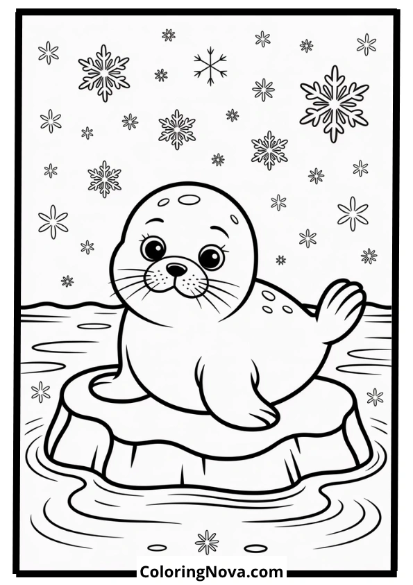 Baby Seal Resting on Iceberg Coloring Page