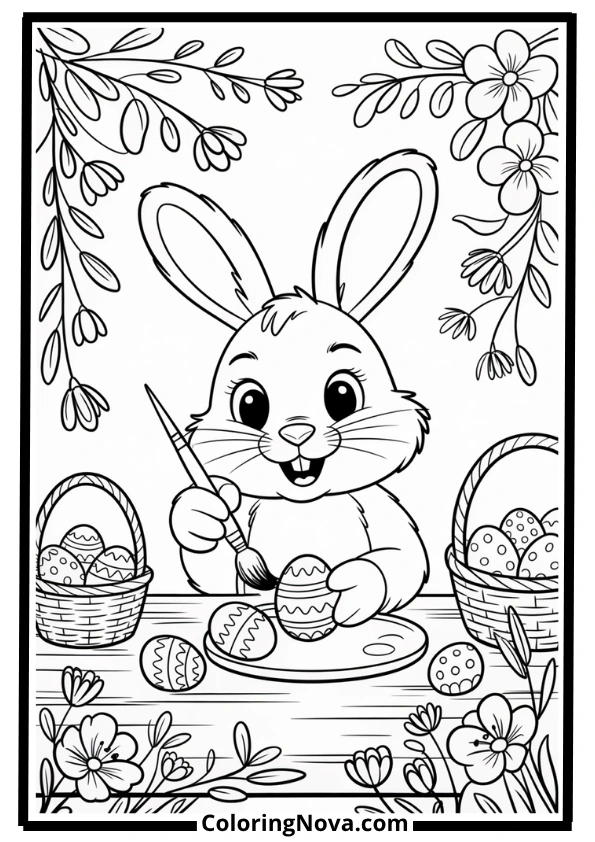 Bunny Painting Easter Eggs Coloring Page