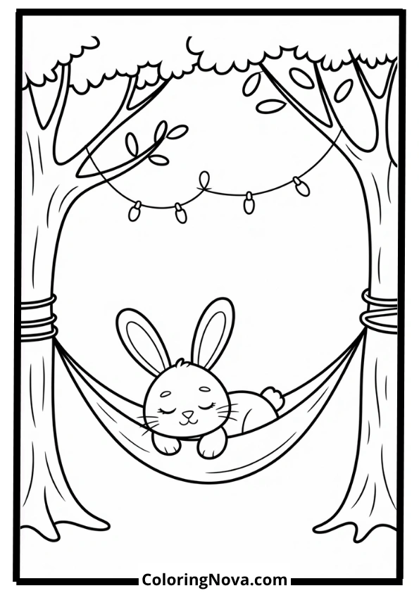 Bunny Resting in Hammock Coloring Page