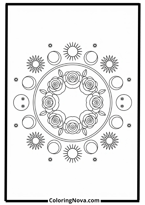 Celestial Flower Mandala Coloring Pages