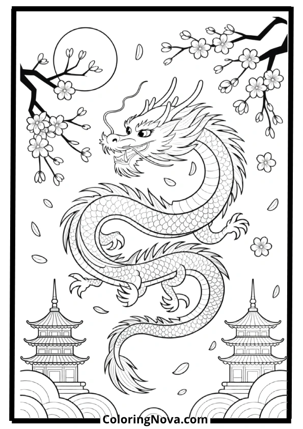 Cherry Blossom Dragon Coloring Pages