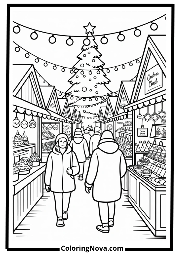 Christmas Market in December Coloring Pages