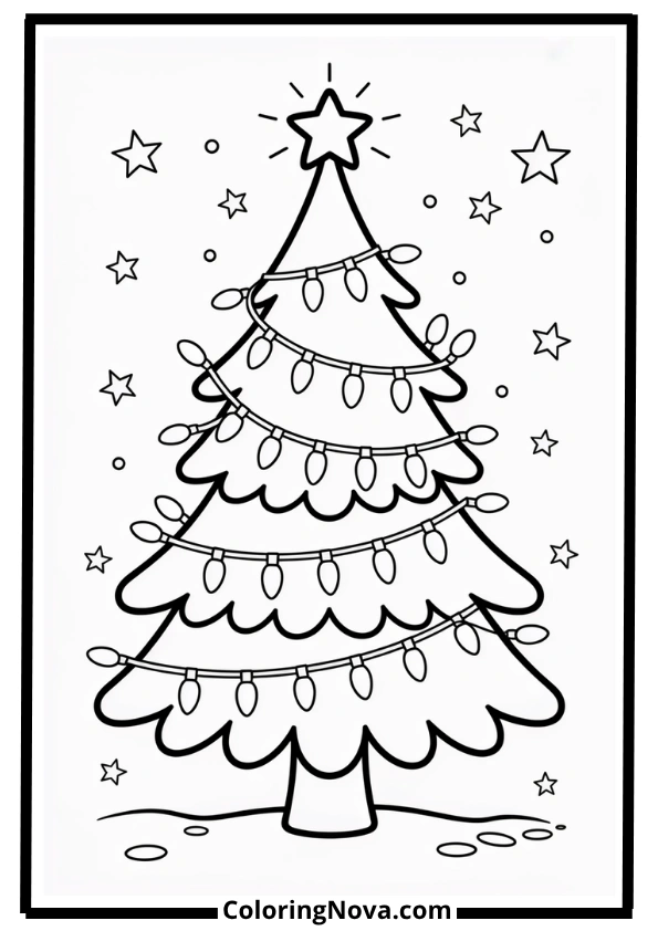Christmas Tree with Fairy Lights Coloring Page