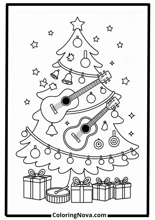 Christmas Tree with Musical Instruments Coloring Page