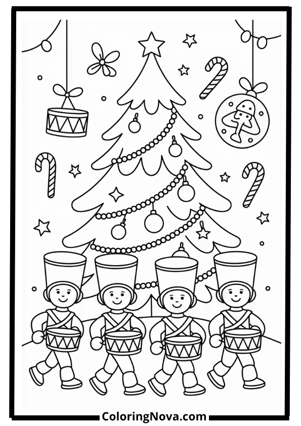 Christmas Tree with Toy Soldiers Coloring Page