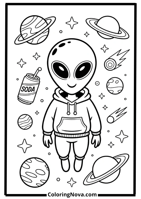 Cool Alien in Space Coloring Pages