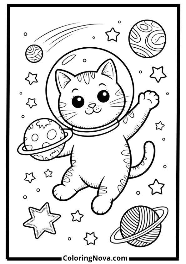 Cool Astronaut Cat Coloring Pages