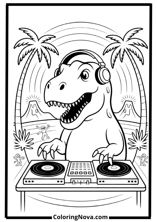 Cool Dinosaur DJ Coloring Pages