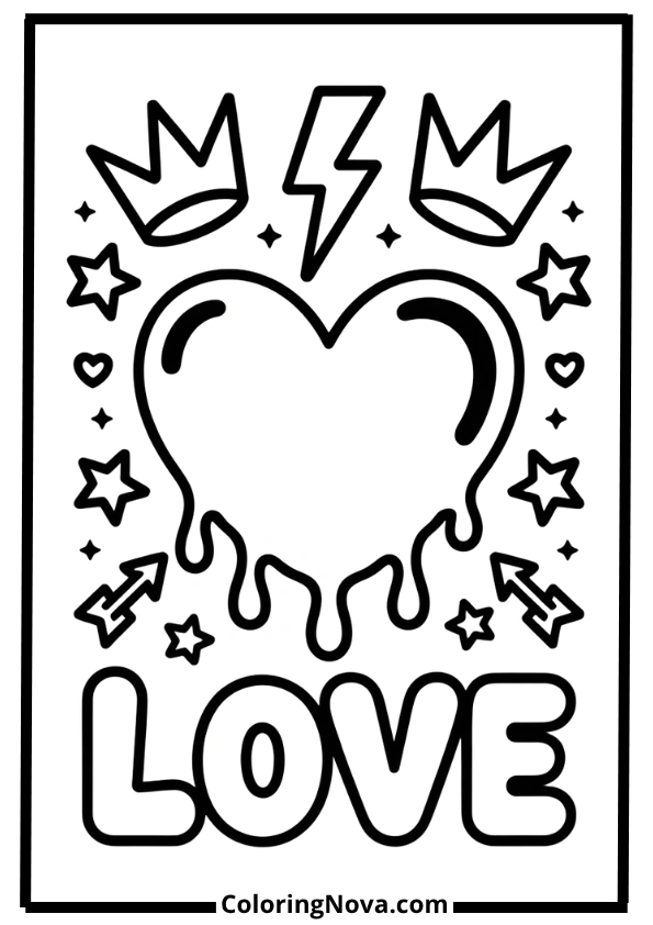 Cool Graffiti Heart Coloring Pages