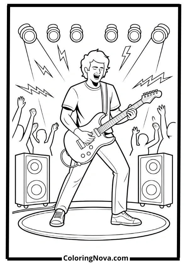 Cool Guitar Player Coloring Pages