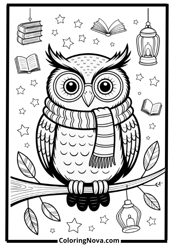 Cool Owl with Glasses Coloring Pages