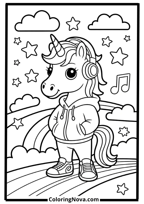Cool Unicorn in Streetwear Coloring Pages