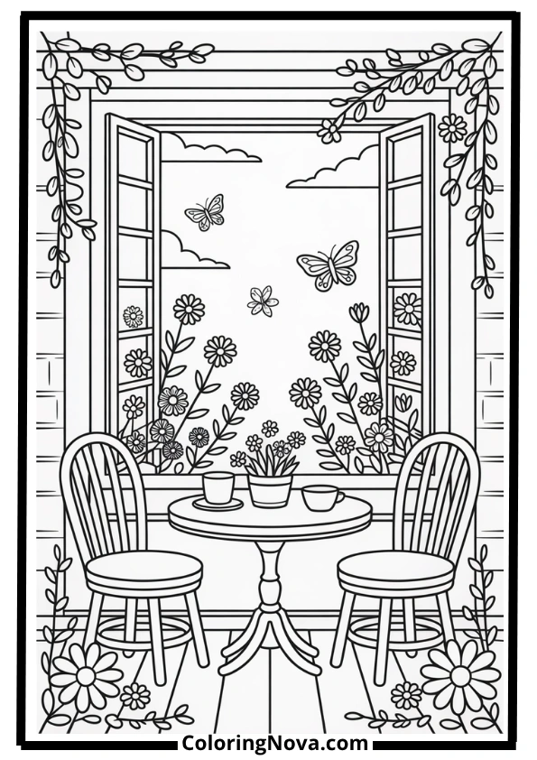 Cottage Garden View Coloring Page