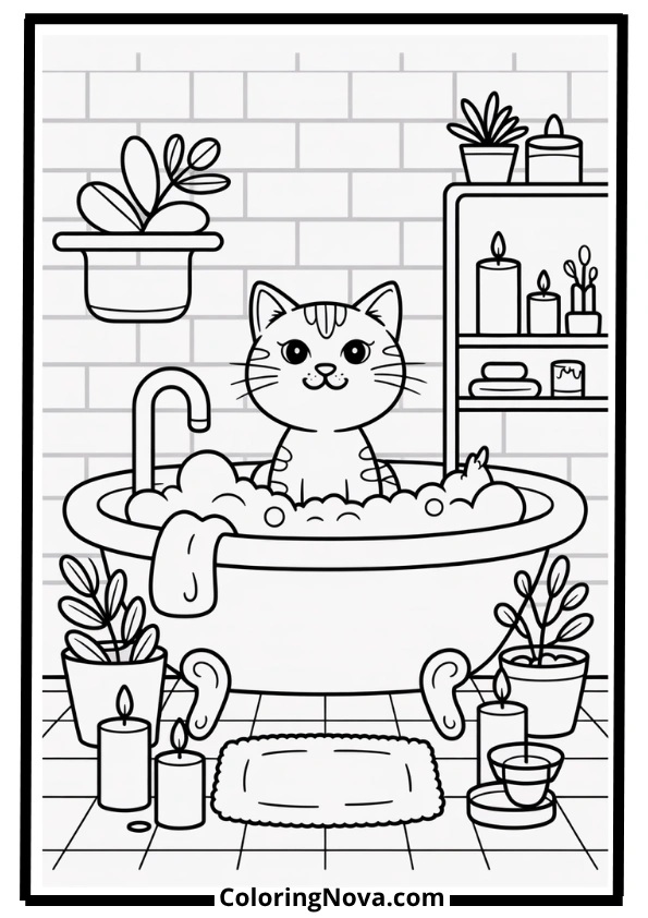 Cozy Bath Time Coloring Page