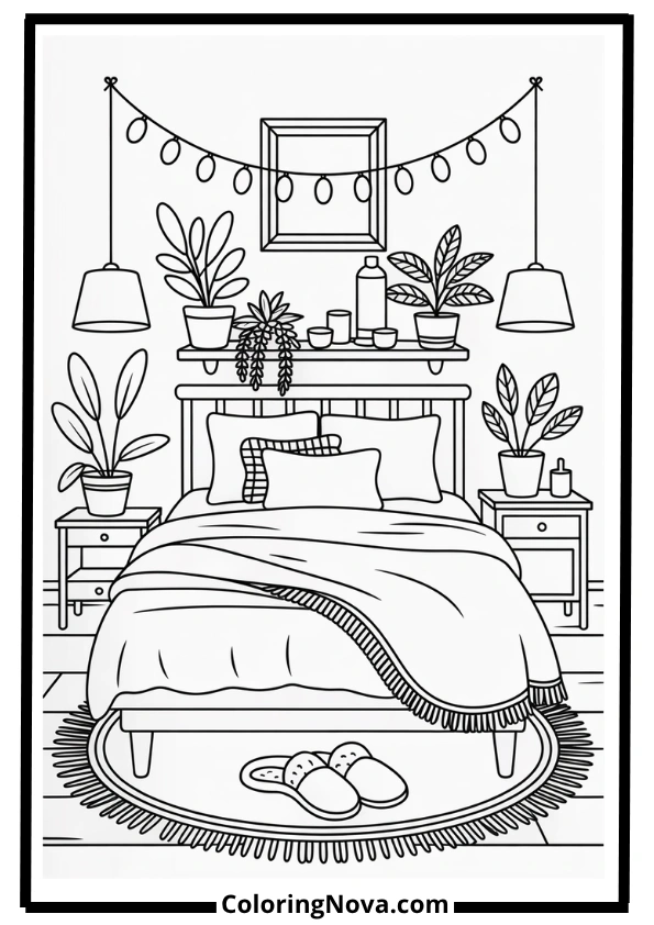 Cozy Bedroom Retreat Coloring Page