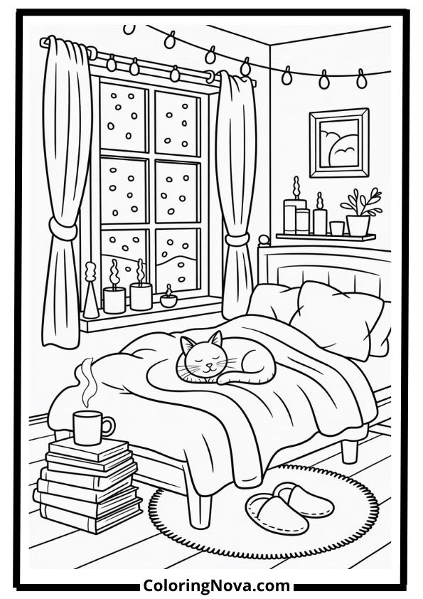 Cozy December Bedtime Coloring Pages