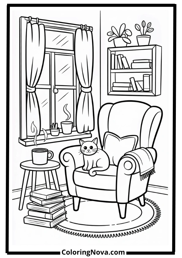 Cozy Reading Nook Coloring Page