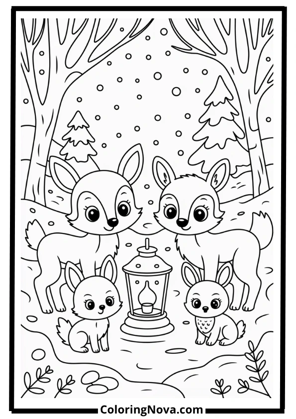 Cozy Snowy Village Coloring Page