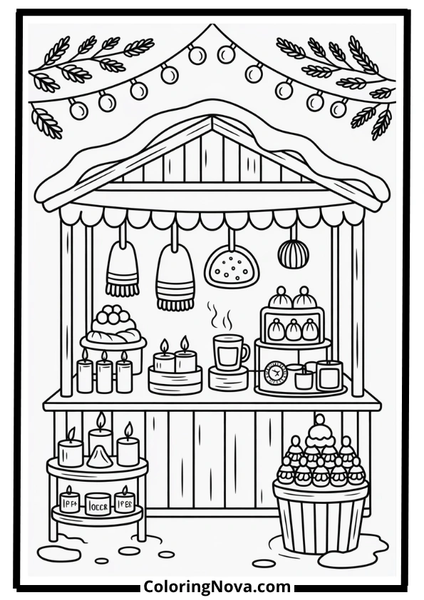 Cozy Winter Market Coloring Page