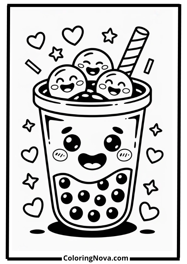 Cute Cup of Bubble Tea Coloring Pages